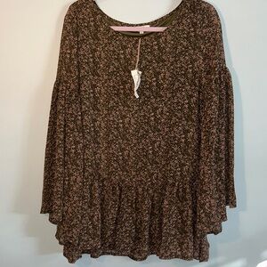 Easel Black and Pink Floral Blouse